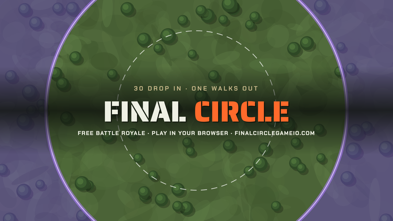 Final Circle title art: a green battle zone inside a purple storm ring